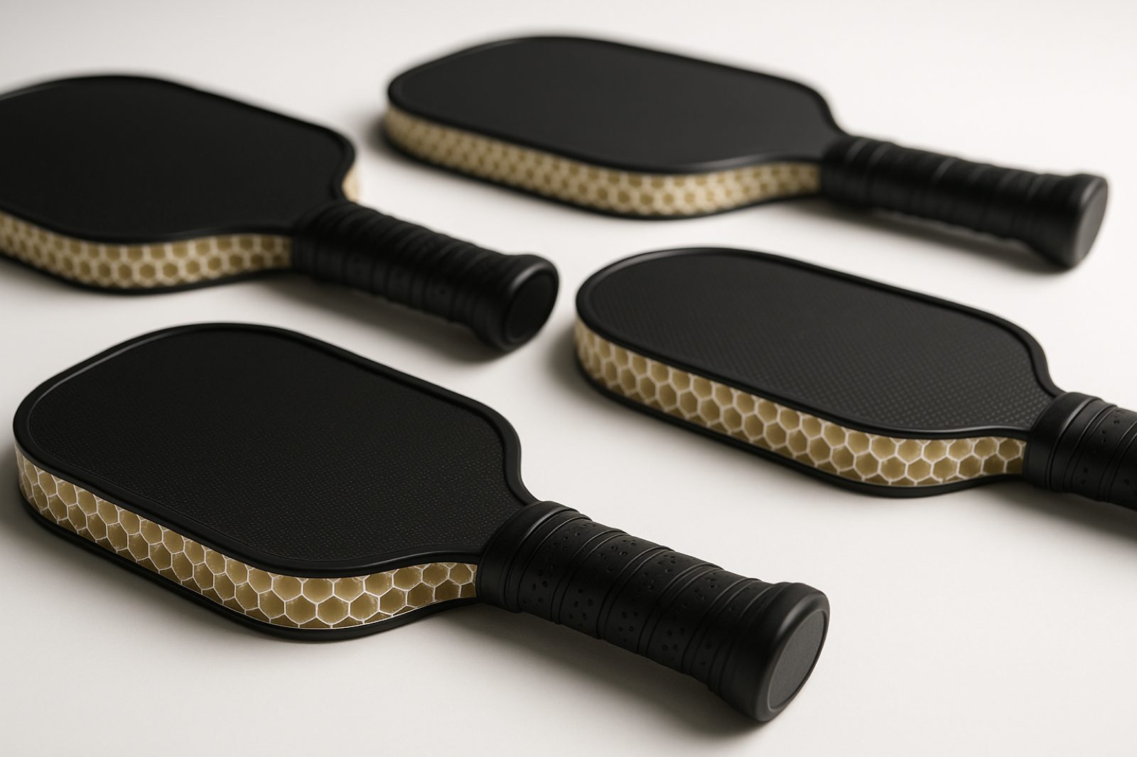 Pickleball paddles with PP honeycomb core structure visible