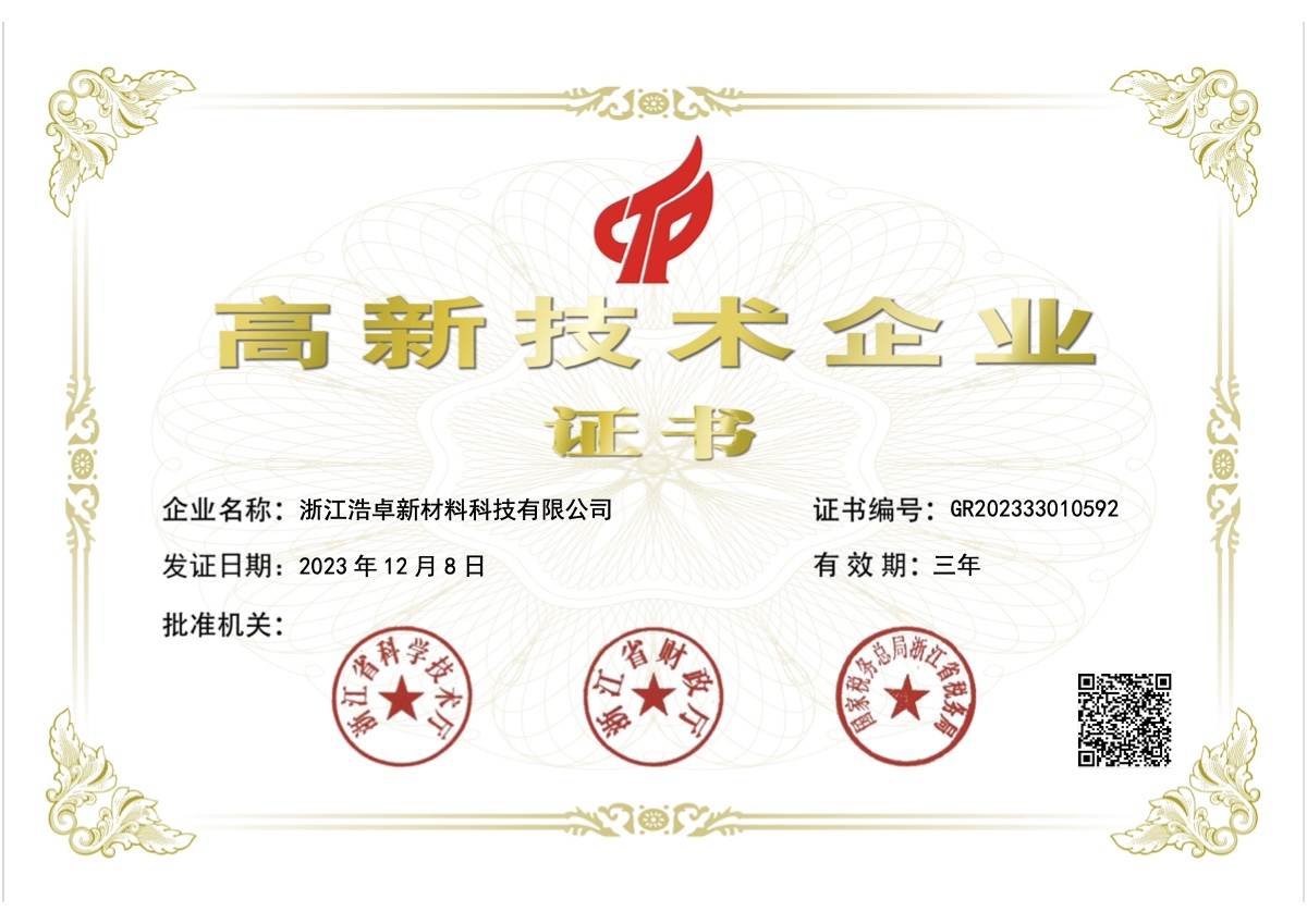 High-Tech Enterprise certificate